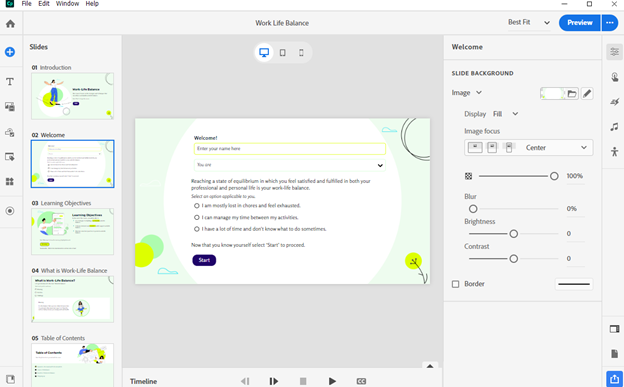 Adobe Captivate's interface